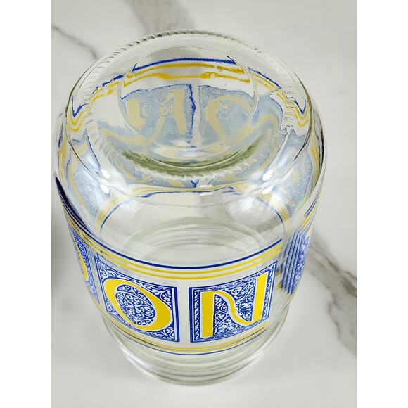 Noel Glass Canister Jar Cookie w/ Blue Lid 7" x 4 1/2" Container Storage - Picture 13 of 16